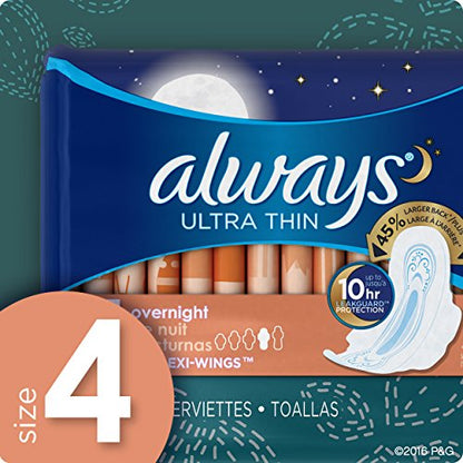 Always Ultra Thin Size 4 Overnight Pads With Wings Unscented, 14 Count (3700030165) AlwaysBuy Supplements Australia