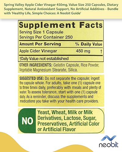 Spring Valley Apple Cider Vinegar 450mg, Value Size 250 Capsules, Dietary Supplement NeobitBuy Supplements Australia