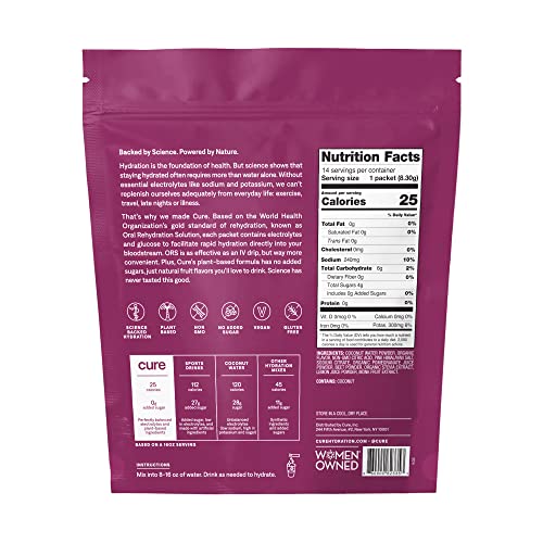 Cure Hydrating Plant Based Electrolyte Mix | FSA & HSA Eligible | Powder for Dehydration Cure HydrationBuy Supplements Australia