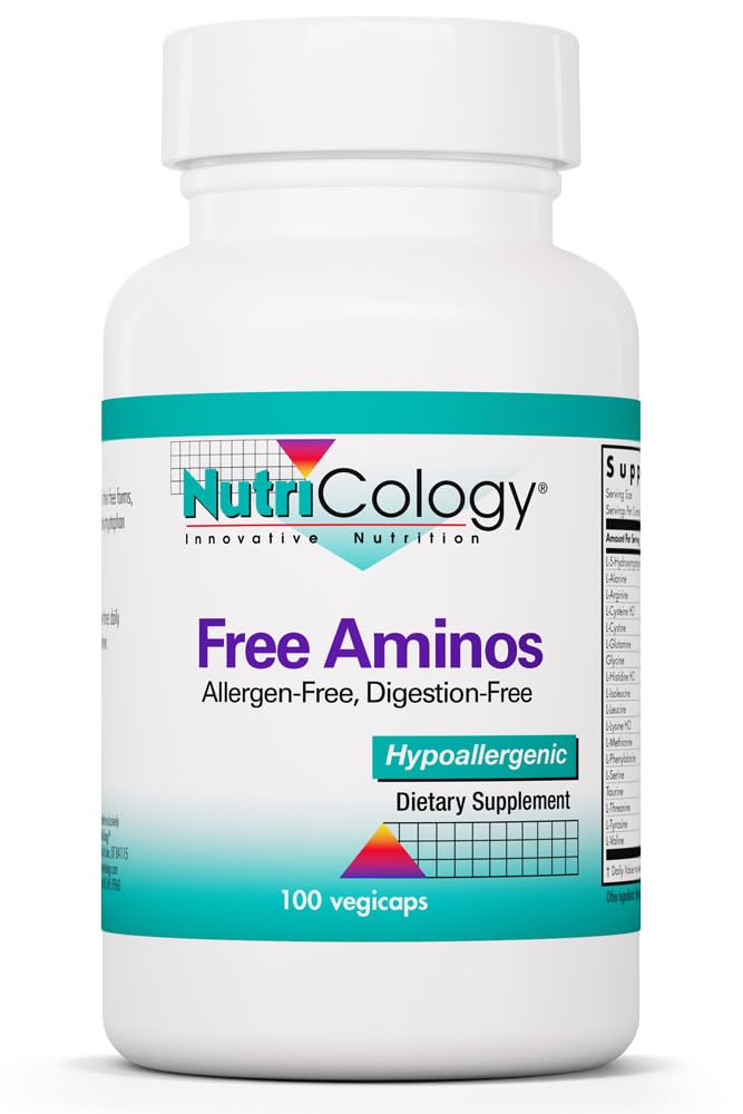Nutricology Free Aminos Supplement - Essential Amino Acids Complex, Lean Muscle Mass Support, Vegetarian Capsules - 100 Count Allergy Research GroupBuy Supplements Australia