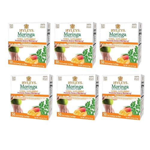 Hyleys Tea Moringa Oleifera with Mango Flavor - 50 Tea Bags (6 Pack - 300 Tea Bags total) (Miracle Tree Tea) HYLEYSBuy Supplements Australia