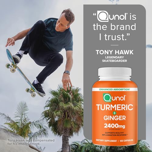 Qunol Turmeric Curcumin with Black Pepper & Ginger, 2400mg Turmeric Extract with 95% Curcuminoids, Extra Strength Supplement