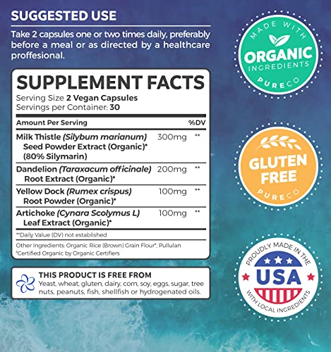 Organic Liver Cleanse Detox & Repair (Vegan, Non-GMO) Milk Thistle Extract (80% Silymarin) PURE COBuy Supplements Australia