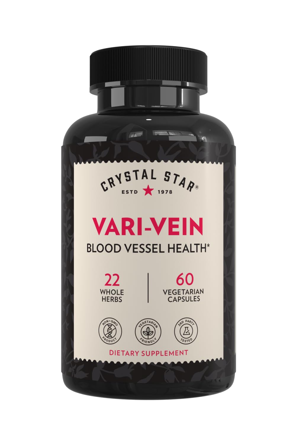Crystal Star Vari-Vein (60 Capsules) - Herbal Circulation Support Supplement for Varicose Veins & Spider Veins Treatment - Witch Hazel, Butcher’s Broom, Hawthorn & Horse Chestnut- Non-GMO Crystal StarBuy Supplements Australia