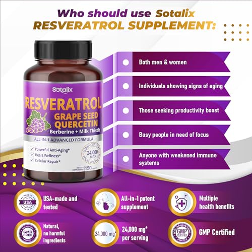 Resveratrol 24,000mg with Grape Seed + Quercetin Berberine + Milk Thistle Powerful Anti SOTALIX SUPPLEMENTBuy Supplements Australia