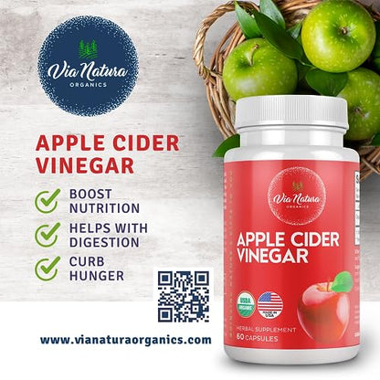 Via Natura Organics Apple Cider Vinegar Capsules 1000mg | Organic Herbal Supplement Via Natura OrganicsBuy Supplements Australia