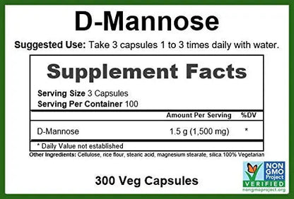 GreenPacks® D-Mannose 500mg, Non-GMO Verified Supplement - 300 Capsules GreenPacksBuy Supplements Australia