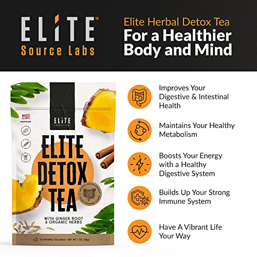 Elite Detox Tea: Natural Organic 7-Herbal Blend for Gentle Cleansing as Needed. Bloating Tea Elite Source LabsBuy Supplements Australia