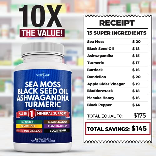Silica Sea Moss 3000mg Black Seed Oil 2000mg Ashwagandha 1000mg Turmeric 1000mg NEW AGEBuy Supplements Australia