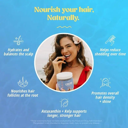 Akasha Superfoods Grow Hair & Beauty Gummies, Supplement with Zinc, Vitamin E, Astaxanthin, Kelp, & Pumpkin Seed, Plant Based Gummies for Women & Men Akasha Superfoods