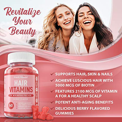 Premium Hair Vitamins Supplement-Gummy Vitamins w/Biotin, Folic Acid, Vitamins A&D Purely OptimalBuy Supplements Australia