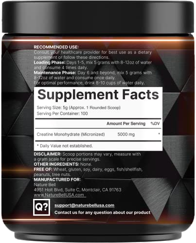 NatureBell Creatine Monohydrate Powder 500 Grams, 5000mg Per Serving NatureBellBuy Supplements Australia