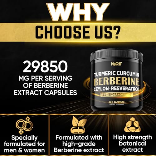 Berberine Supplement 14000mg Turmeric Curcumin 4500mg Trans-Resveratrol 4500mg NuqiitBuy Supplements Australia