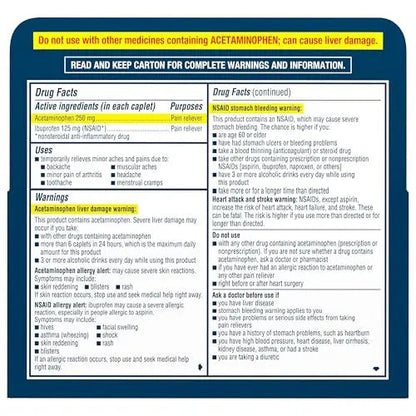 Advil Dual Action Back Pain Caplets Delivers 125mg Ibuprofen and 250mg Acetaminophen Per Dose for 8 Hours of Back Pain Relief - 144 Count AdvilBuy Supplements Australia