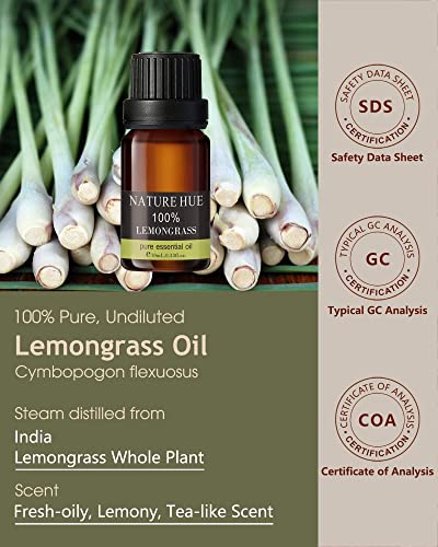 NATURE HUE Lemongrass Essential Oil - 10 mL (1/3 oz) - Pure, Natural, Therapeutic Grade NATURE HUEBuy Supplements Australia
