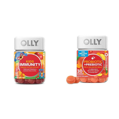 OLLY Kids Immunity Gummy, Immune Support, Wellmune, Elderberry, Vitamin C, Zinc & Probiotic + Prebiotic Gummy, Digestive Support and Gut Health, 500 Million CFUs, Fiber OLLYBuy Supplements Australia