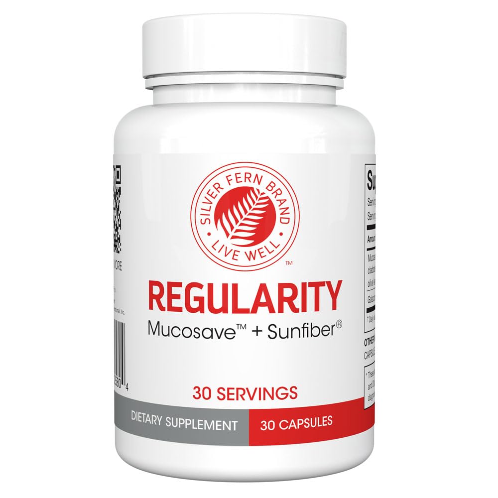 Silver Fern Regularity Digestive Supplement Capsules Brand - 1 Bottle = 30 Capsules = 30 Day Supply - Mucosave FG (Prickly Pear Polysaccharides & Olive Leaf Polyphenols) & SunFiber Silver FernBuy Supplements Australia