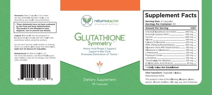 Return Healthy Glutathione Symmetry | S-Acetyl Glutathione Supplement | Antioxidants & Detoxification Supplement | Natural Cellular Support | All-Natural, Vegan, Non-GMO, 120 caps Return HealthyBuy Supplements Australia