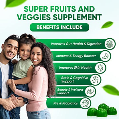Sugar-Free Real Organic Fruits, Super Greens and Veggies Gummies | 35+ Nutritious & Healthy Greens, Fruits, and Vegetables for Improved Immunity, Skin Health & Energy Boost|60 Vegan Gummies VVN NaturalsBuy Supplements Australia