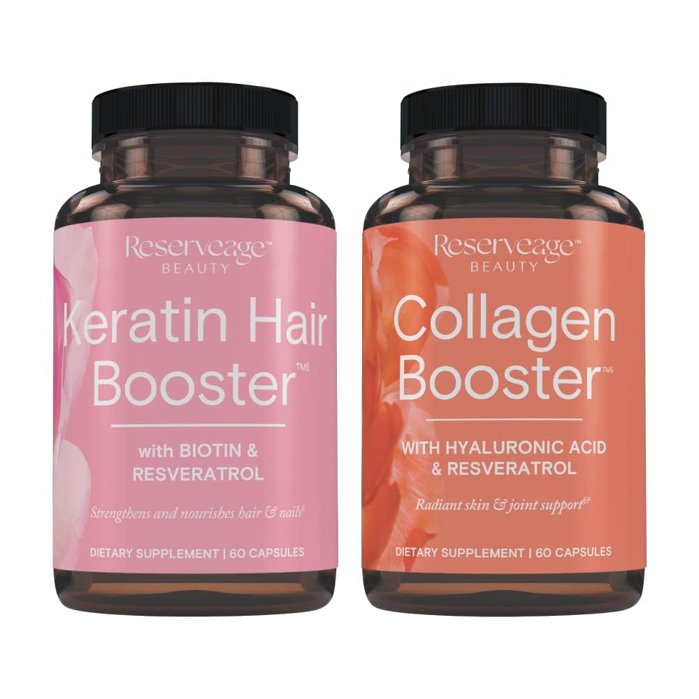 Reserveage Ultra Collagen Booster & Keratin Hair Booster - Features Dermaval, Biotin & Resveratrol - Support Hair & Skin - 60 Ultra Collagen Capsules, 60 Keratin Capsules Reserveage NutritionBuy Supplements Australia