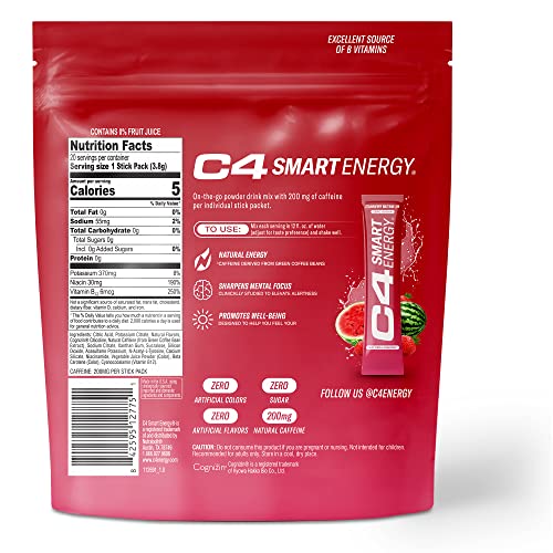 C4 Smart Energy Powder Stick Packs - Sugar Free Performance Fuel & Nootropic Brain CellucorBuy Supplements Australia