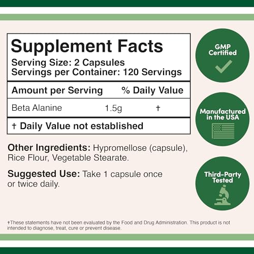 Beta Alanine Powder Capsules (Bulk Jar 240 Pills, 1.5 Gram Servings) Stimulant Free Pre Double Wood SupplementsBuy Supplements Australia