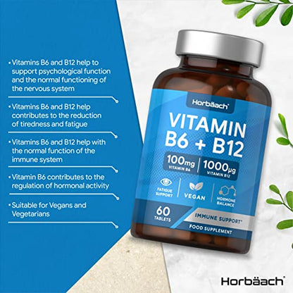 Vitamin B6 and B12 Tablets High Strength | 60 Count | with 100mg of Vitamin B6 HorbäachBuy Supplements Australia