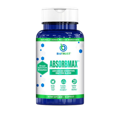 BioTrust AbsorbMax Broad Spectrum Digestive Enzyme Blend, Gluten Free, Non GMO, Digestive Support for Nutrient Digestion, Absorption and Periodic