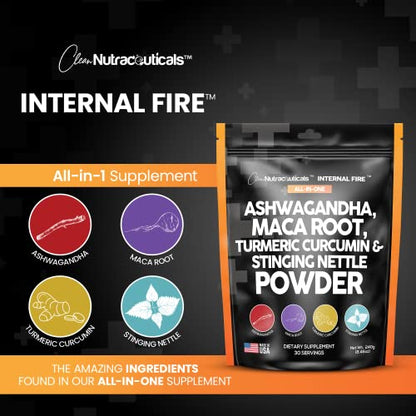 4in1 Ashwagandha Maca Root Powder Supplement with Turmeric Stinging