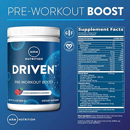 MRM Nutrition Driven Pre-Workout Powder | Blood Orange Flavored | 125mg Caffeine MRMBuy Supplements Australia