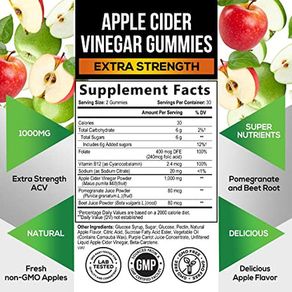 Vegan Apple Cider Vinegar Gummies | Max Strength 1000mg | ACV Supplement Gummy for Adults Health Nutrition NaturalsBuy Supplements Australia