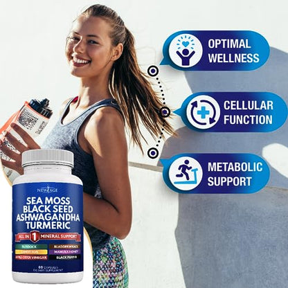 Silica Sea Moss 3000mg Black Seed Oil 2000mg Ashwagandha 1000mg Turmeric 1000mg NEW AGEBuy Supplements Australia