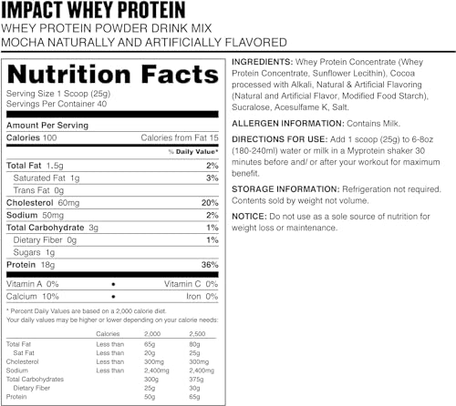 MyProtein Impact Whey Protein , Mocha Pouch, Size: 2.2lbs MyproteinBuy Supplements Australia