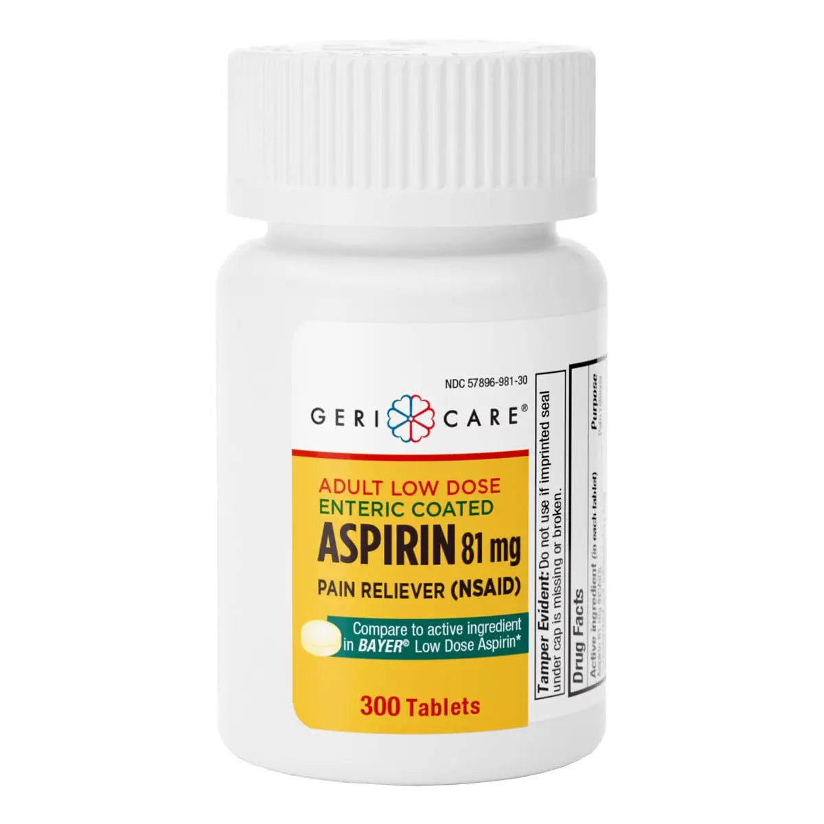 GeriCare Aspirin 81mg Adult Low Dose, Pain Reliever - Enteric Coated Tablets for Enhanced Absorption and Gentle Digestion – Supports Blood Flow, Reduces Inflammation, 300 Count (Pack of 1) GeriCareBuy Supplements Australia