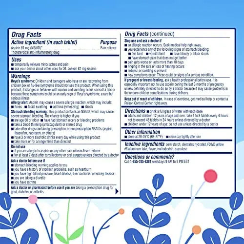 St. Joseph Aspirin Pain Reliever (NSAID) 81mg, Chewable Orange Tablets Adult Low Dose Regimen , 108 ct (3 x 36 ct Tablets per Bottle) St. JosephBuy Supplements Australia