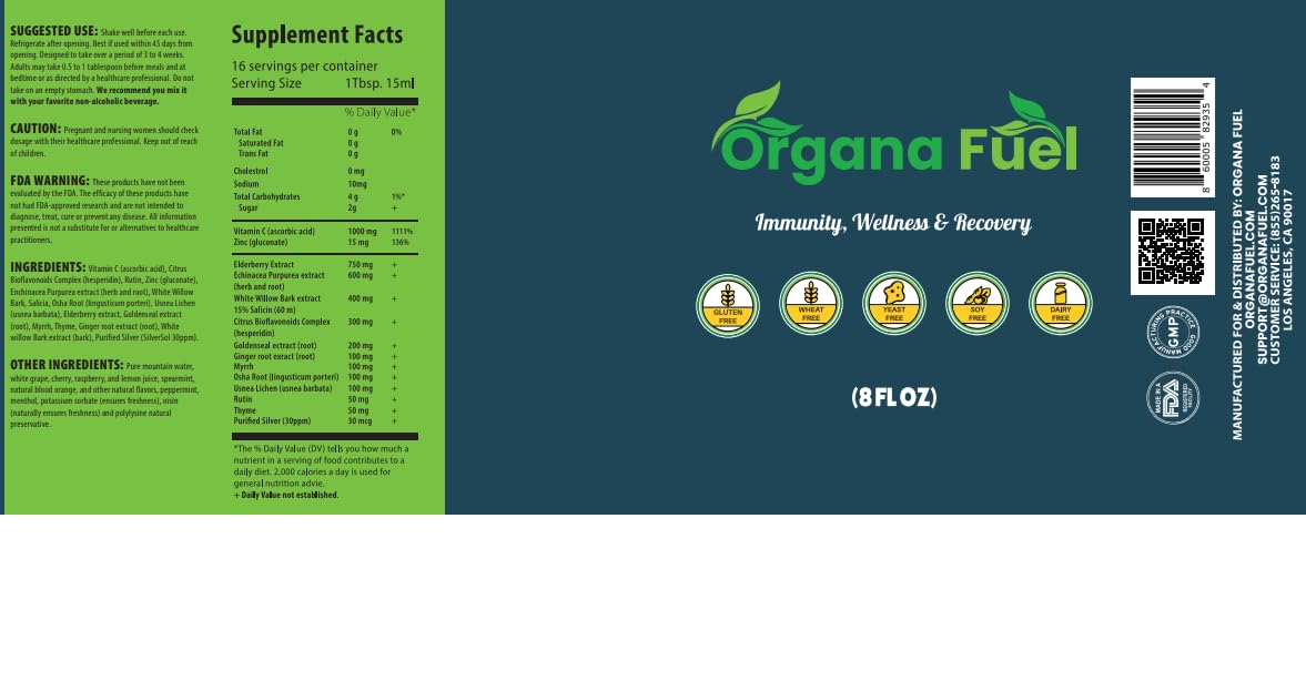 Organa Fuel 30-Day Supply: Advanced Liquid Immune Support Supplement, Supports Cellular, Gut & Organ Health, Vitamins, Minerals, Superfoods, Antioxidant. for Adults & Kids 12+ - 8 fl oz (Pack of 1) Organa FuelBuy Supplements Australia