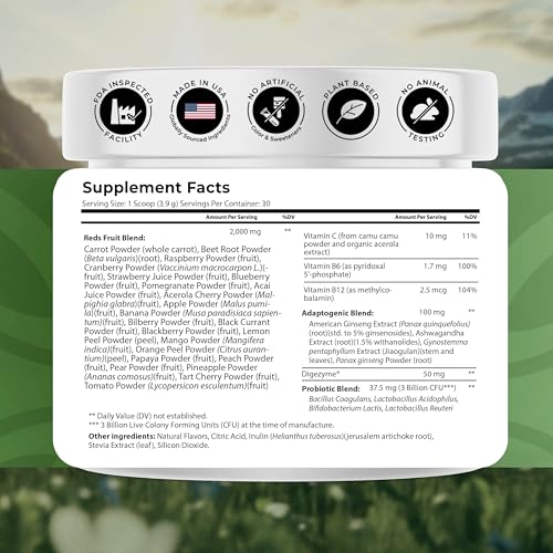 NATURES BLAST Reds - Metabolism and Energy Superfood Powder with 23 Red Fruits, 4 Adaptogens, Probiotics & Enzymes - Vegan Antioxidant Blend, 1 Bottle NATURES BLASTBuy Supplements Australia