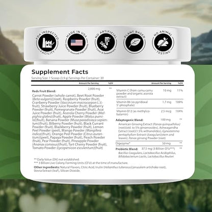 NATURES BLAST Reds - Metabolism and Energy Superfood Powder with 23 Red Fruits, 4 Adaptogens, Probiotics & Enzymes - Vegan Antioxidant Blend, 1 Bottle NATURES BLASTBuy Supplements Australia