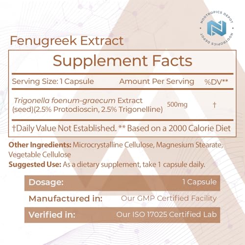 Nootropics Depot Fenugreek Extract Capsules | 500mg | 60 ct | 2.5% Trigonelline Nootropics DepotBuy Supplements Australia