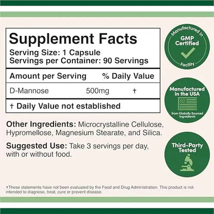 Double Wood Supplements D Mannose 500mg Capsules, 90 Count (D-Mannose for Urinary Tract Health and Bladder Lining, Helps UTI Prevention) Vegan Safe, Non-GMO, Gluten Free Double Wood SupplementsBuy Supplements Australia