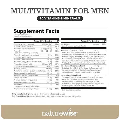 NatureWise Multivitamin for Men - Daily Male Support - Minerals & Herbs for Energy, Performance, Immunity - with Vitamin A, C, D, B-Complex NatureWiseBuy Supplements Australia