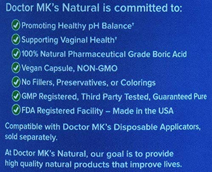 doctor MK's NATURAL Boric Acid Suppossitories (600mg) with Individually Wrapped Applicators doctor MK's NATURALBuy Supplements Australia
