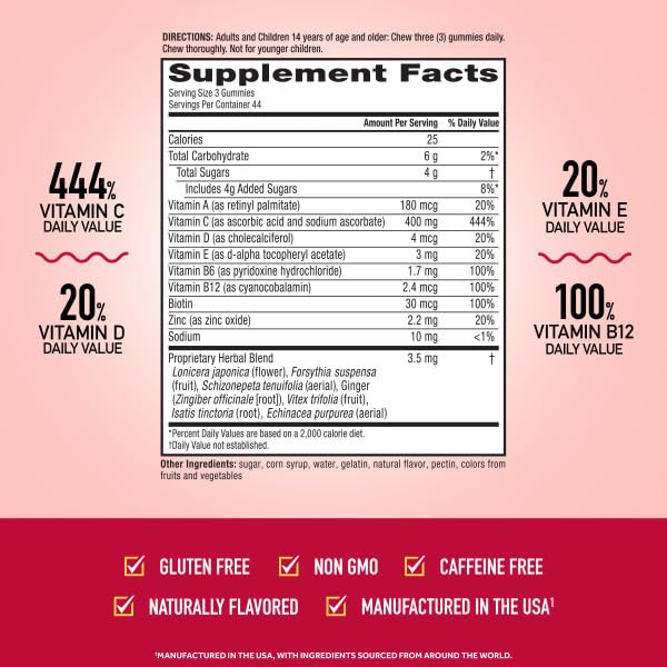 Airborne 400mg Vitamin C Gummies for Adults & Children, Immune Essentials Daily Immune Support Supplement with Vitamins C & E - Orchard Fruit Flavor, 132 Gummies (Pack of 2) AirborneBuy Supplements Australia