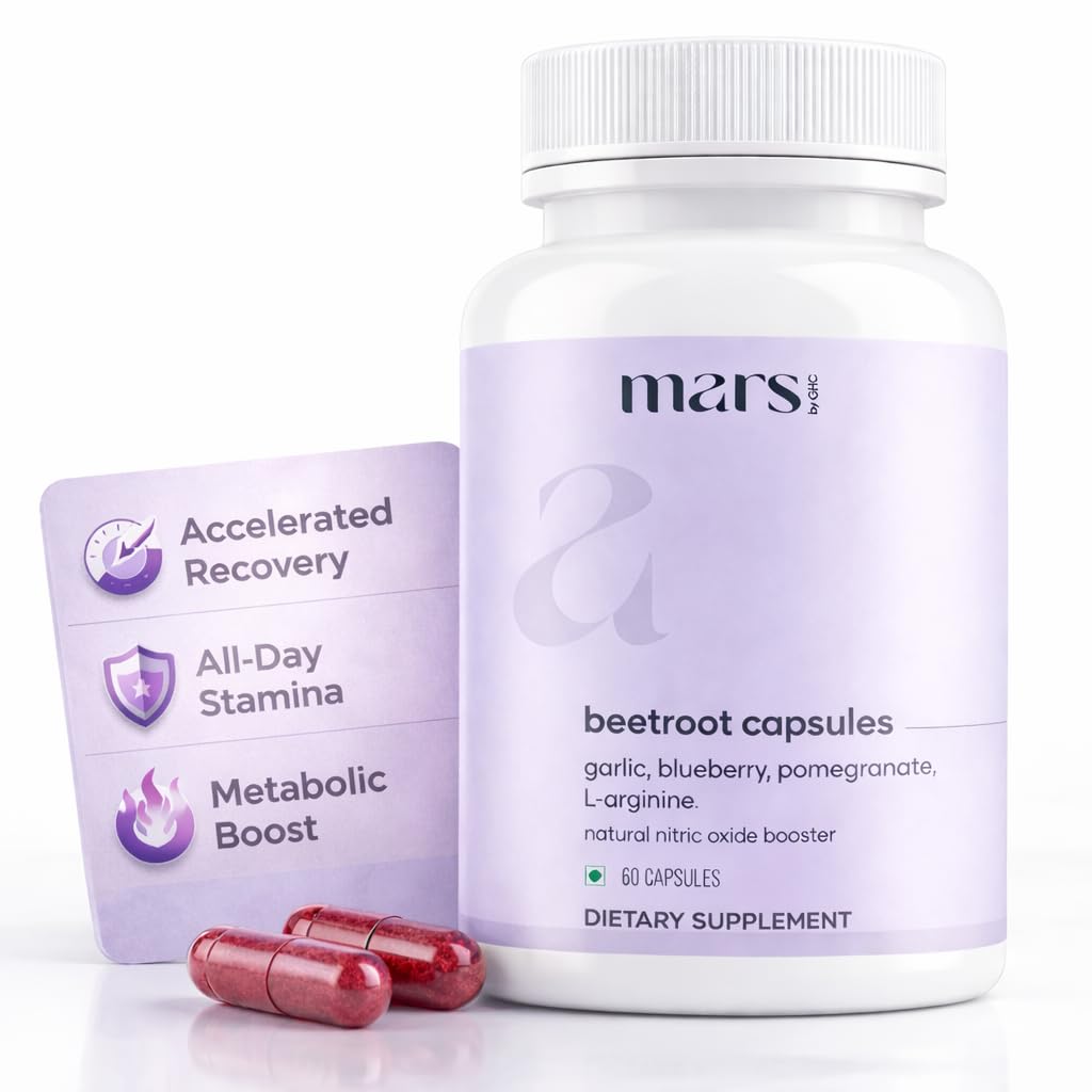 MarsbyGHC Natural Beetroot Capsules | with Garlic, Blueberry, Pomegranate & L-Arginine | Plant-Based Supplement | Pack of 1 mars by GHCBuy Supplements Australia