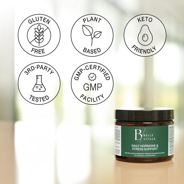BODi Belle Vitale Daily Hormone & Stress Support - Ashwagandha & Rhodiola - Helps Combat Stress & Supports Healthy Cortisol Levels - Vitamin B12 Help Energy Metabolism & Immune Health - 60 Capsules BODiBuy Supplements Australia