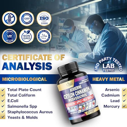 Ceylon Cinnamon 15000mg Berberine 3000mg Quercetin 2000mg Supplement - Support Organic CadaneBuy Supplements Australia