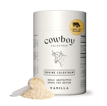 Cowboy - The Exclusive 1st Milking, Whole, Grass Fed Colostrum Supplement for Full Body Health - Bovine Colostrum Powder Packed w/Bioactive Nutrients - Sugar Free (Vanilla, 40 Servings) COWBOY COLOSTRUMBuy Supplements Australia