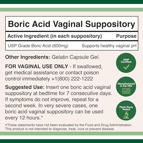 Boric Acid Vaginal Suppositories (600mg, 60 Count) Supports Vaginal pH Balance, Odor Control Double Wood SupplementsBuy Supplements Australia