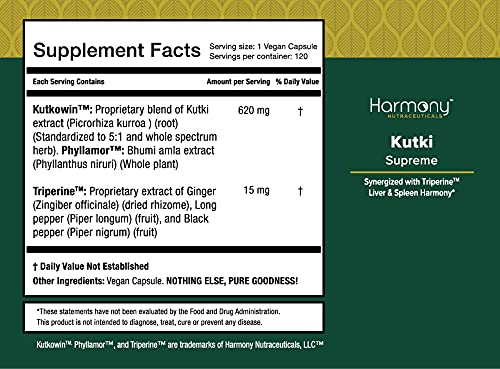 Kutki Supreme - Harmony Nutraceuticals Ayurvedic Medicine for Healthy Skin, Immune and Respiratory Systems - 120 Vegan Organic Capsules Harmony NutraceuticalsBuy Supplements Australia