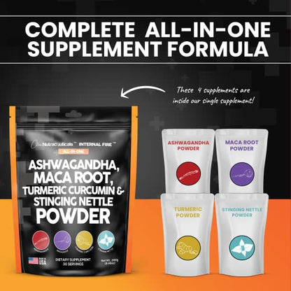4in1 Ashwagandha Maca Root Powder Supplement with Turmeric Stinging